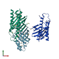 PDB entry 3hdu coloured by chain, front view.
