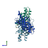 PDB entry 3hdu coloured by chain, side view.