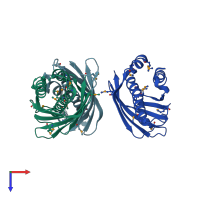 PDB entry 3hdu coloured by chain, top view.