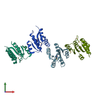 PDB entry 3hdv coloured by chain, front view.