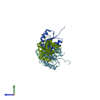 PDB entry 3hdv coloured by chain, side view.