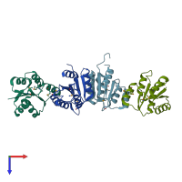 PDB entry 3hdv coloured by chain, top view.