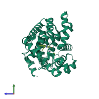PDB entry 3hdz coloured by chain, side view.