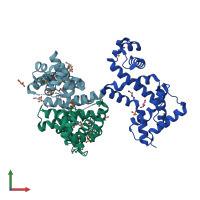 PDB entry 3he0 coloured by chain, front view.