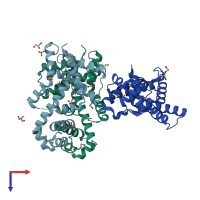 PDB entry 3he0 coloured by chain, top view.