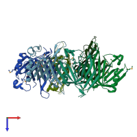 PDB entry 3he1 coloured by chain, top view.