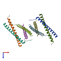 PDB entry 3he4 coloured by chain, top view.