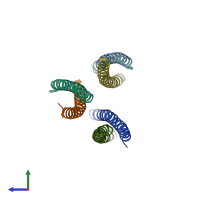 PDB entry 3he5 coloured by chain, side view.
