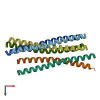 PDB entry 3he5 coloured by chain, top view.