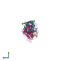 PDB entry 3he7 coloured by chain, side view.