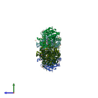 PDB entry 3hea coloured by chain, side view.