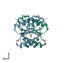 PDB entry 3heb coloured by chain, side view.