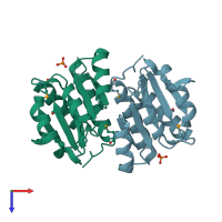 PDB entry 3heb coloured by chain, top view.