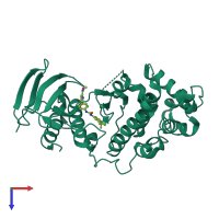 PDB entry 3heg coloured by chain, top view.