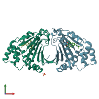 PDB entry 3hek coloured by chain, front view.