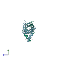 PDB entry 3heq coloured by chain, side view.