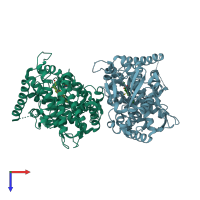 PDB entry 3hf2 coloured by chain, top view.