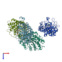 PDB entry 3hf3 coloured by chain, top view.