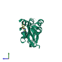 PDB entry 3hf7 coloured by chain, side view.