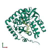 PDB entry 3hf8 coloured by chain, front view.