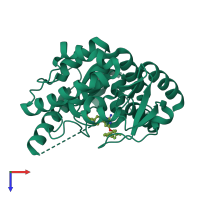 PDB entry 3hf8 coloured by chain, top view.