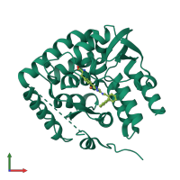 PDB entry 3hfb coloured by chain, front view.