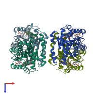 PDB entry 3hfg coloured by chain, top view.