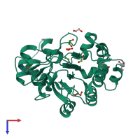 PDB entry 3hft coloured by chain, top view.