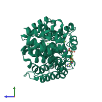 PDB entry 3hfw coloured by chain, side view.