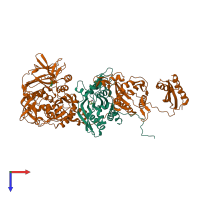 PDB entry 3hfz coloured by chain, top view.