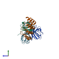 PDB 3hg0 coloured by chain and viewed from the side.