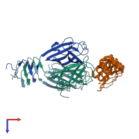 PDB entry 3hg0 coloured by chain, top view.