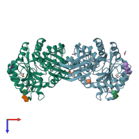 PDB entry 3hg2 coloured by chain, top view.