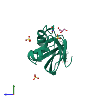 PDB entry 3hg6 coloured by chain, side view.