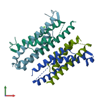 PDB entry 3hgw coloured by chain, front view.