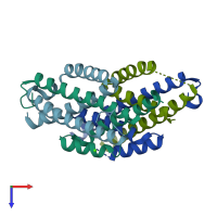 PDB entry 3hgw coloured by chain, top view.