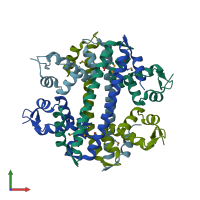 PDB entry 3hh0 coloured by chain, front view.