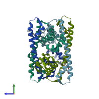 PDB entry 3hh0 coloured by chain, side view.
