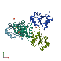 PDB entry 3hh1 coloured by chain, front view.