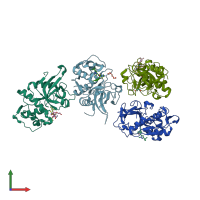 PDB entry 3hha coloured by chain, front view.