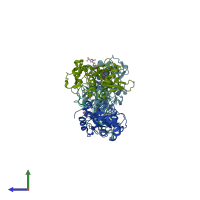 PDB entry 3hha coloured by chain, side view.