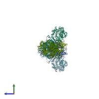 PDB entry 3hhd coloured by chain, side view.