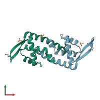 PDB entry 3hhh coloured by chain, front view.