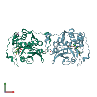 PDB entry 3hhi coloured by chain, front view.