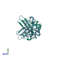 PDB entry 3hhj coloured by chain, side view.