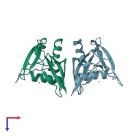 PDB entry 3hhj coloured by chain, top view.