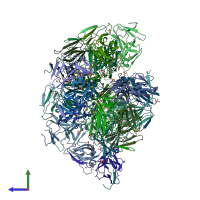 PDB entry 3hhq coloured by chain, side view.