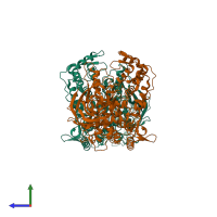 PDB entry 3hhs coloured by chain, side view.