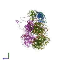 PDB entry 3hhw coloured by chain, side view.