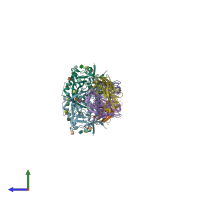 PDB entry 3hi1 coloured by chain, side view.